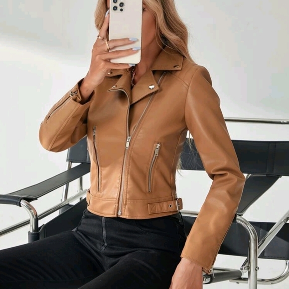 Zip Up PU Moto Jacket - Picture 5 of 7